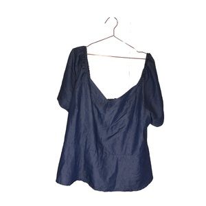 Ashley Stewart off the shoulder top denim chambray with elastic back size 24